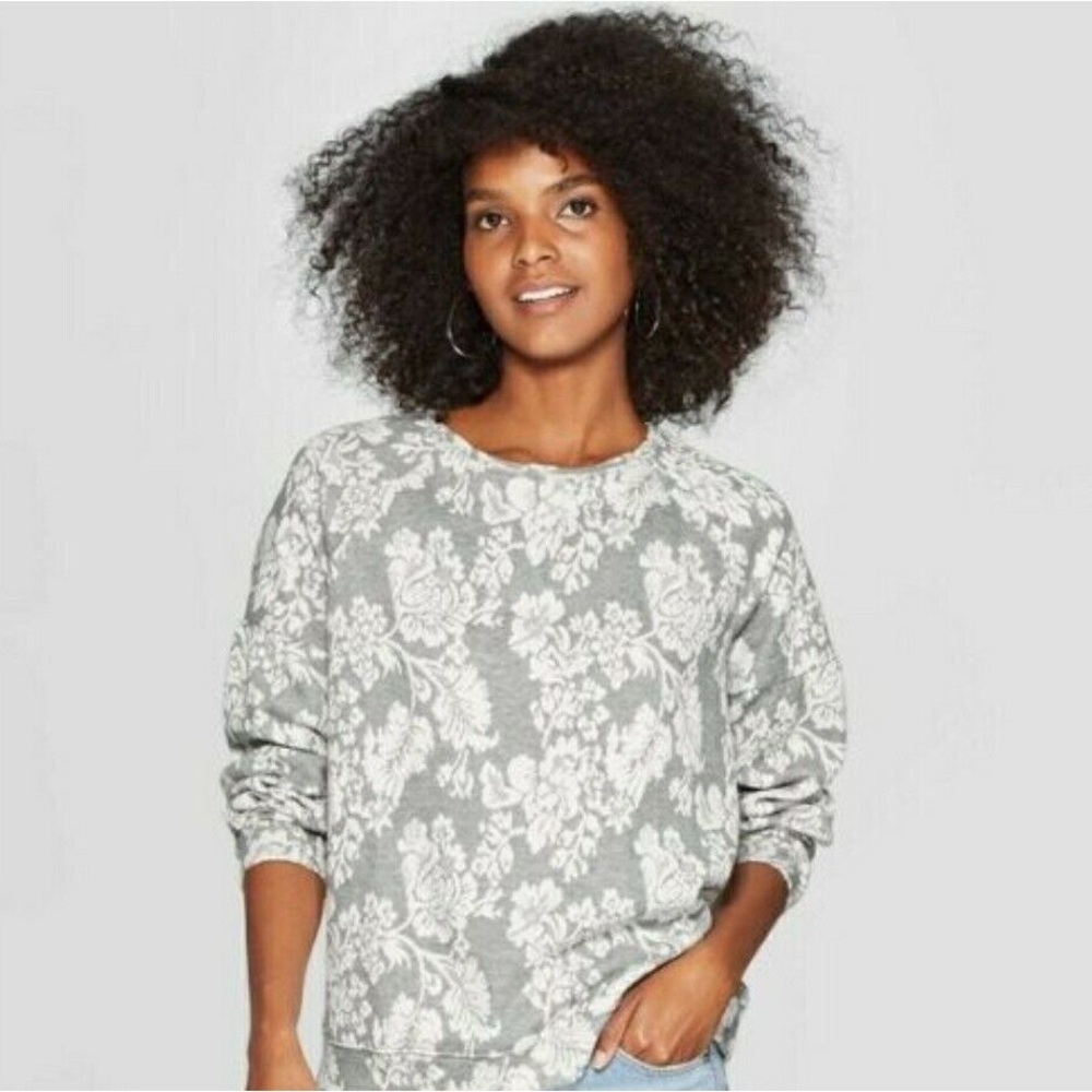 Knox Rose Gray and Cream Patterned Long Sleeve Sweater Size Small